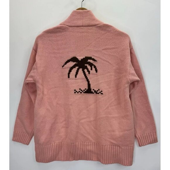 Candace Cameron Bure Pink Palm Tree Cardigan Sweater Size Small - Picture 1 of 10